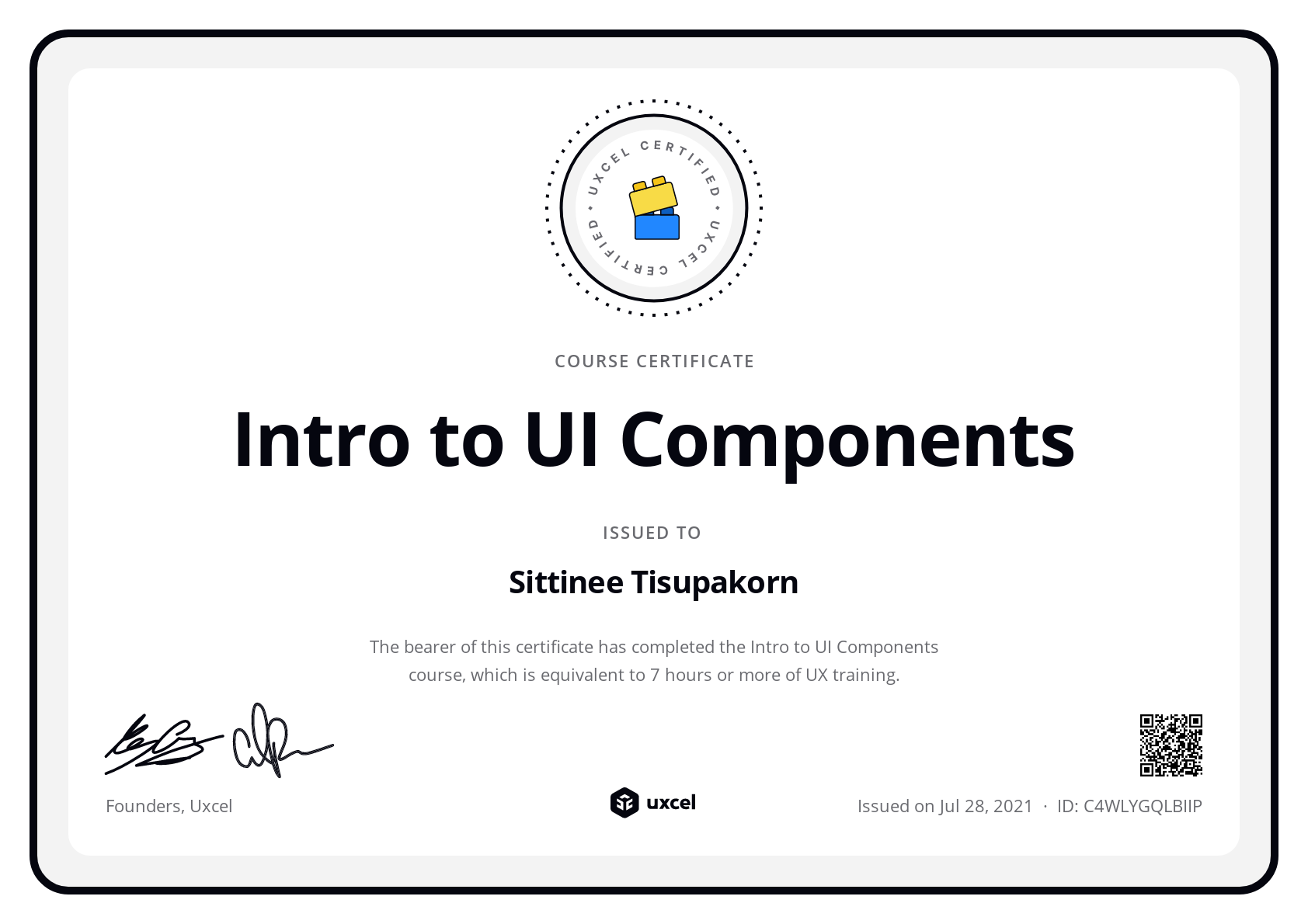 Sittinee Tisupakorn's certificate